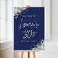 Navy Blue & Silver Welcome Board Sign | Personalised Birthday Board | Birthday Party Sign | A4, A3, A2