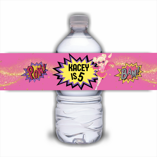 Juice Bottle Labels | Personalised Superhero Supergirl Party Juice Labels | Water Bottle Stickers | Superhero Supergirl Party Stickers