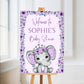 Purple Elephant Crown Welcome Board Sign | Personalised Baby Shower, Birthday Party Board | Party Sign | A4, A3, A2