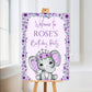 Purple Elephant Crown Welcome Board Sign | Personalised Baby Shower, Birthday Party Board | Party Sign | A4, A3, A2