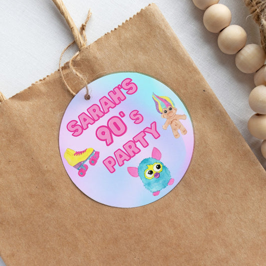 90's Theme Birthday, Hen Party Gift Tags | 90's Theme Birthday Hen Party | Circle Gift Tags