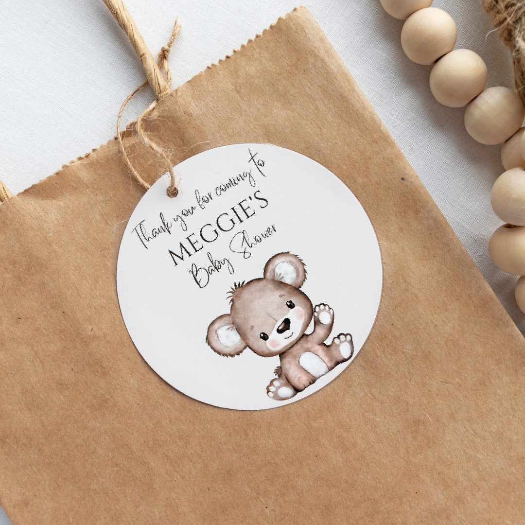 Brown Bear Neutral Gift Tags | Brown Teddy Bear Birthday Gift Tags | Circle Gift Tags