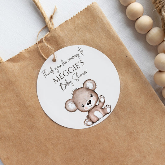 Brown Bear Neutral Gift Tags | Brown Teddy Bear Birthday Gift Tags | Circle Gift Tags