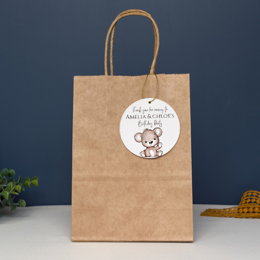 Brown Bear Neutral Gift Tags | Brown Teddy Bear Birthday Gift Tags | Circle Gift Tags