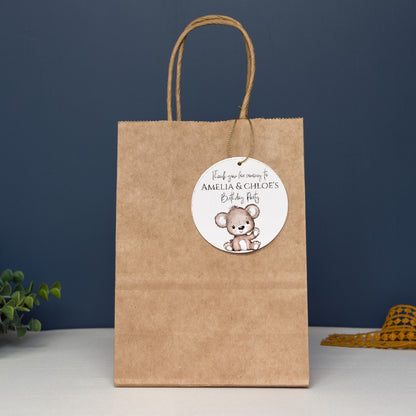 Brown Bear Neutral Gift Tags | Brown Teddy Bear Birthday Gift Tags | Circle Gift Tags