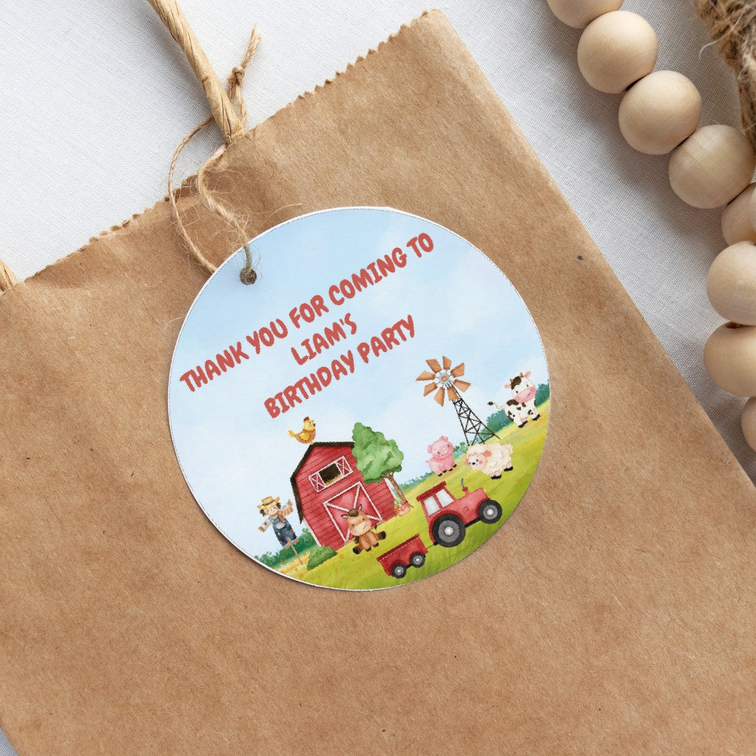 Farm Birthday Party Gift Tags | Farm Theme Birthday | Circle Gift Tags