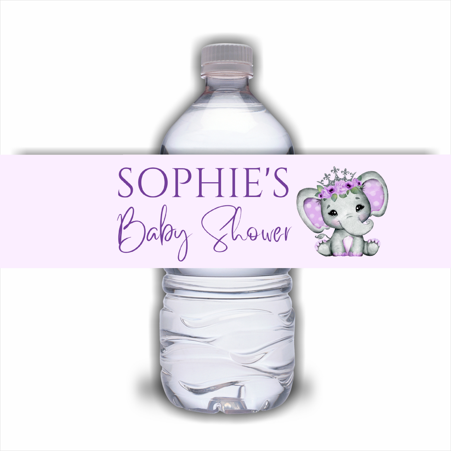 Juice Bottle Labels | Purple Crown Elephant Labels | Water Bottle Stickers | Purple Crown Elephant Baby Shower, Birthday Party