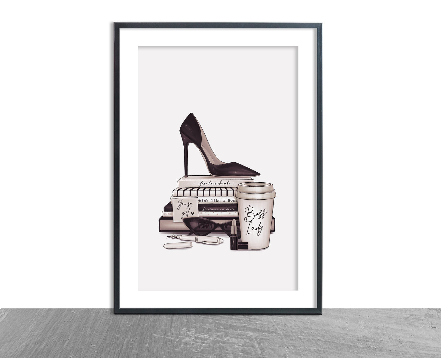 Grey Boss Lady Print | High Heel Shoe Print | Office Print