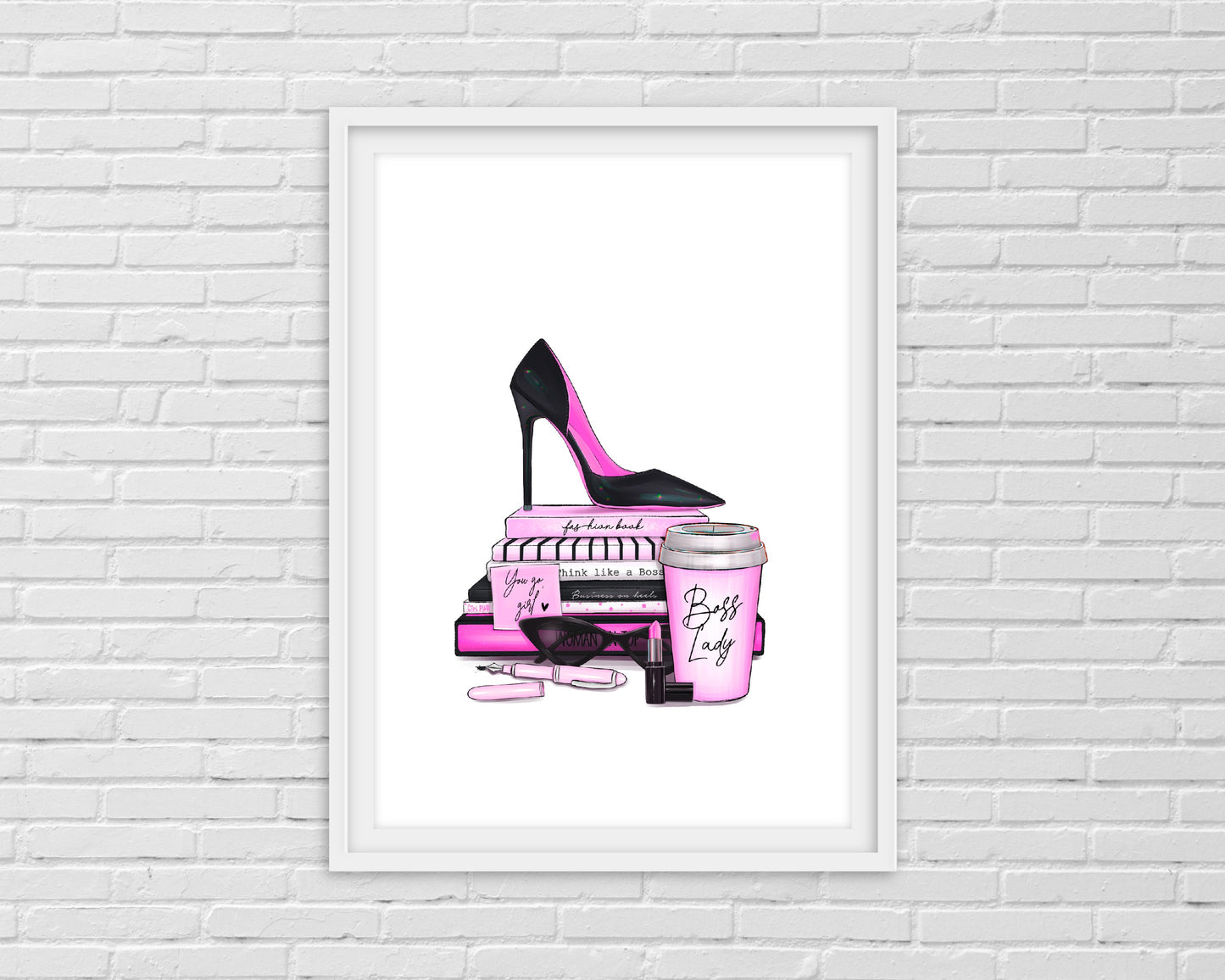 Bright Pink Boss Lady Print | High Heel Shoe Print | Office Print