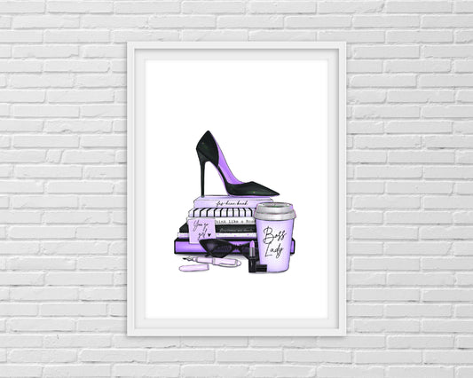 Purple Boss Lady Print | High Heel Shoe Print | Office Print