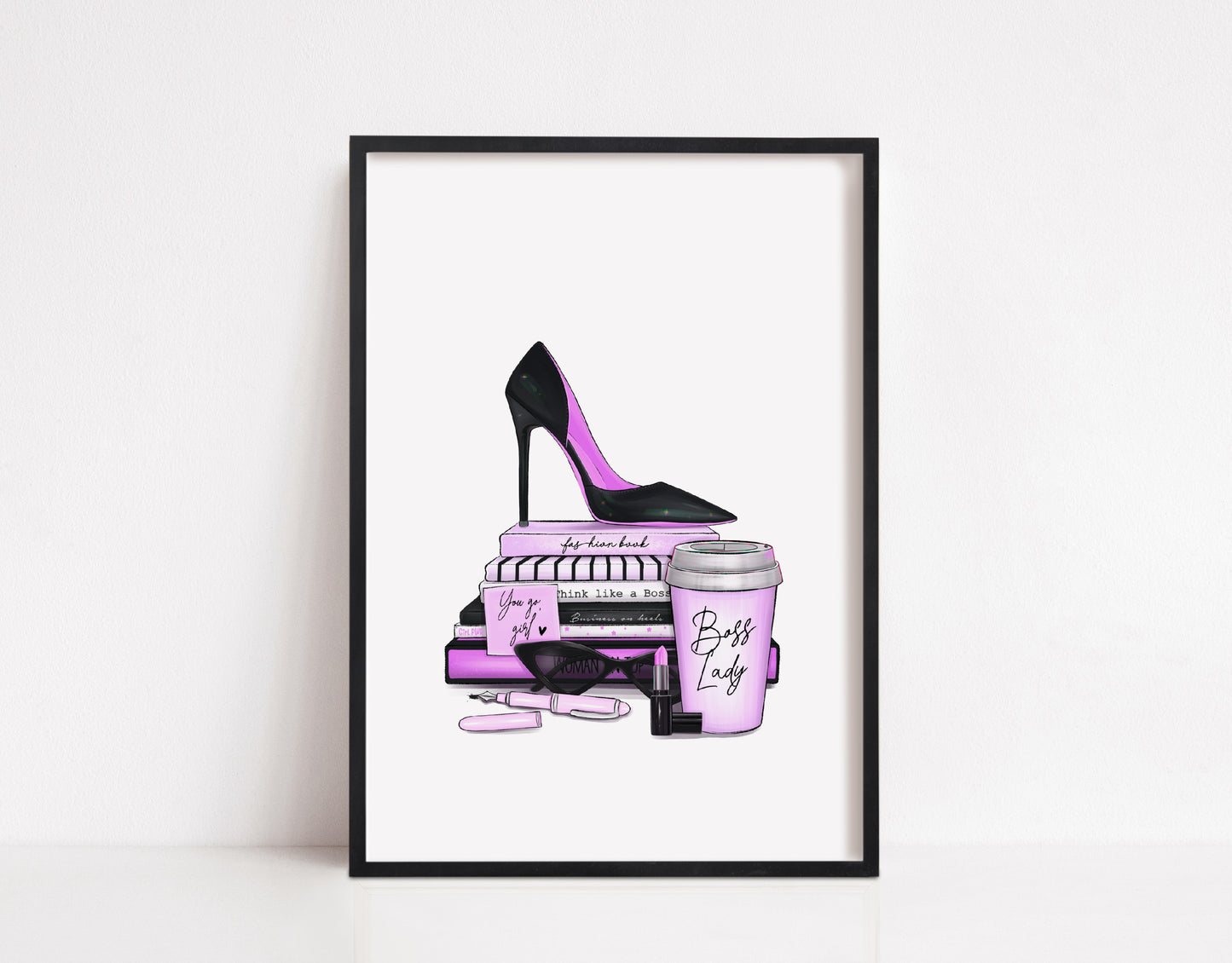 Fuchsia Pink Boss Lady Print | High Heel Shoe Print | Office Print