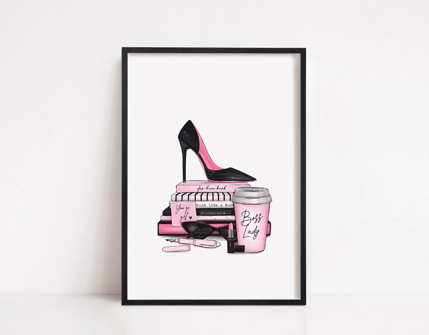 Baby Pink Boss Lady Print | High Heel Shoe Print | Office Print