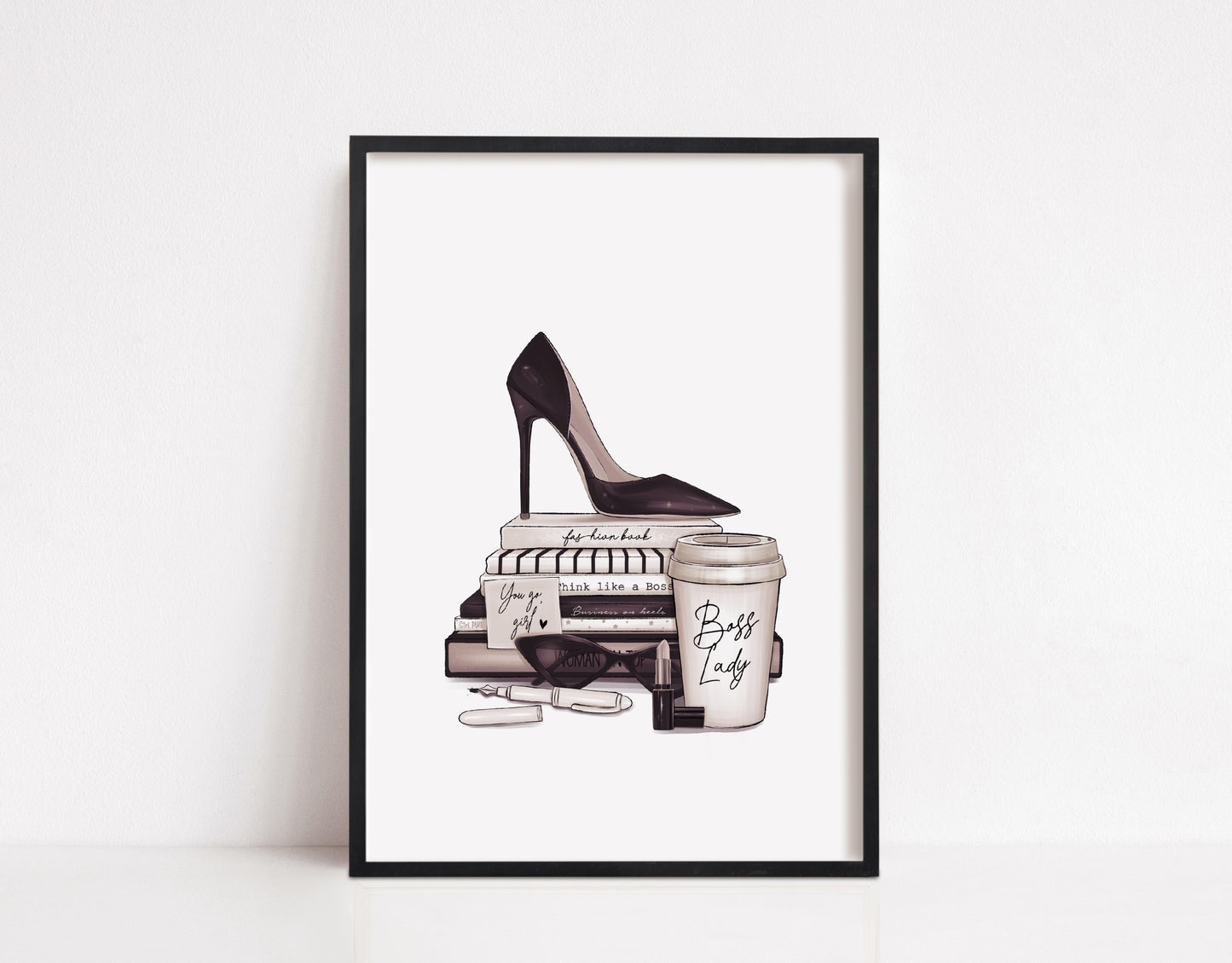 Grey Boss Lady Print | High Heel Shoe Print | Office Print