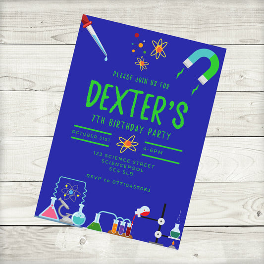 Science Birthday Invitations | A6 Invites | Science Theme Invitations | Party Invitations