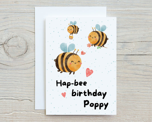 Birthday Card | Hap-Bee Birthday | Personalised Name Card