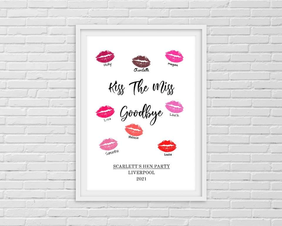 Wedding Print | Kiss The Miss Goodbye | Hen Party Print | Hen Party Gift