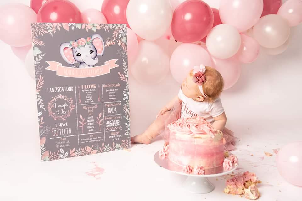 Personalised Coral Pink Elephant Welcome Board Sign | Elephant First Birthday Board | Birthday Party Sign | Elephant Party Theme | A4, A3, A2