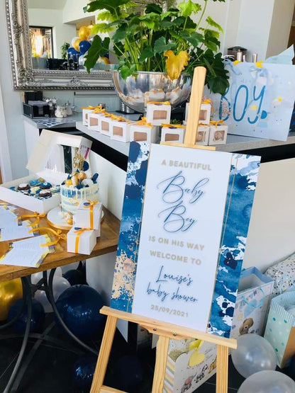 Personalised Navy Blue & Gold Welcome Board Sign | Baby Shower Board | Christening Board | Baby Shower Sign | Party Sign | A4, A3, A2
