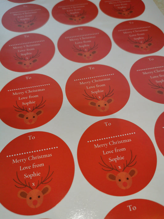 Personalised Christmas Reindeer Stickers | Christmas Labels | Sticker Sheet | Christmas Gift Tags (Design 1)