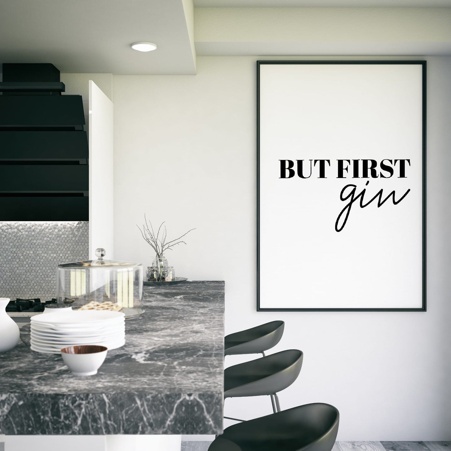 Kitchen Print | But First Gin | Quote Print