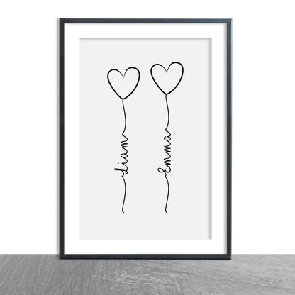 Couples Print | Personalised Balloons Print | Anniversary Print | Valentines Day Print