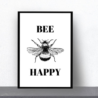 Quote Print | Bee Happy | Positive Print | Motivational Print