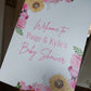 Personalised Floral Pink Yellow Sunflower & Roses Welcome Board Sign | Birthday Board | Christening Board | Baby Shower Board | Party Sign | A4, A3, A2