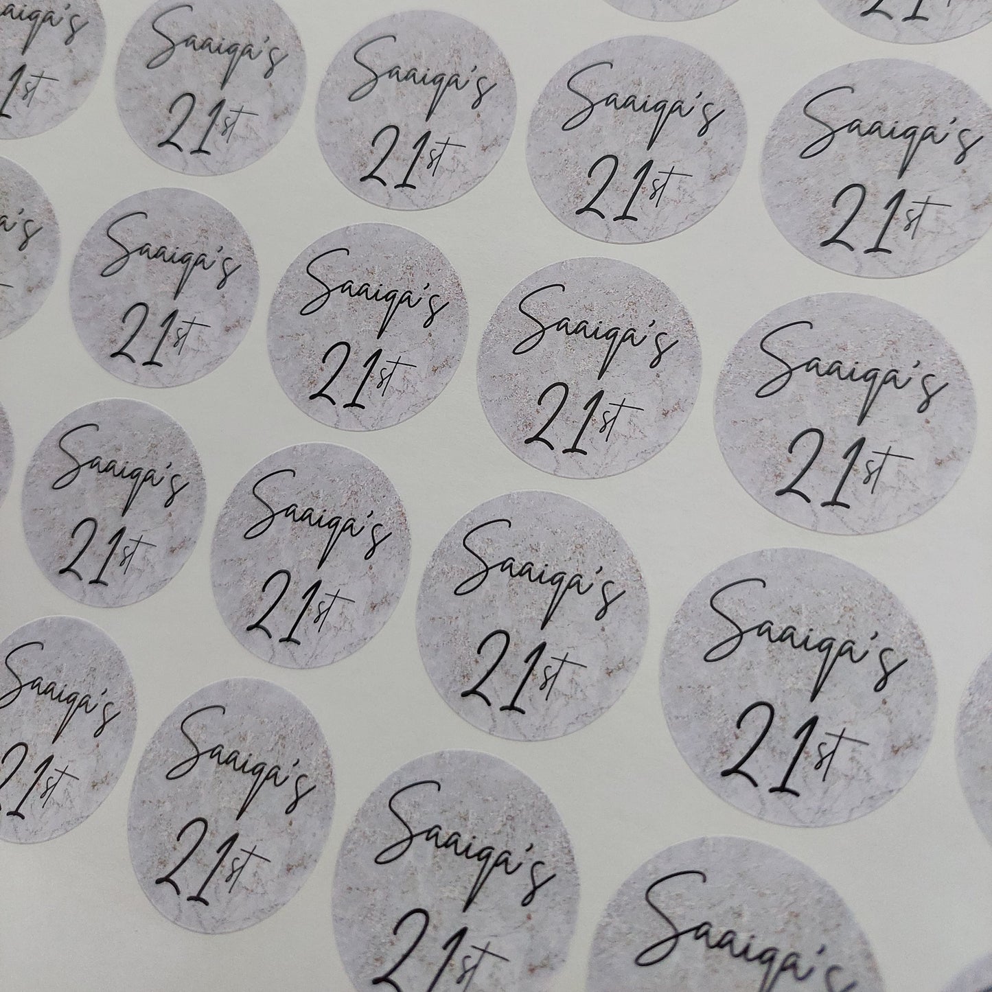 Grey Silver Marble Birthday Stickers | Various Sizes | Birthday Party Supplies