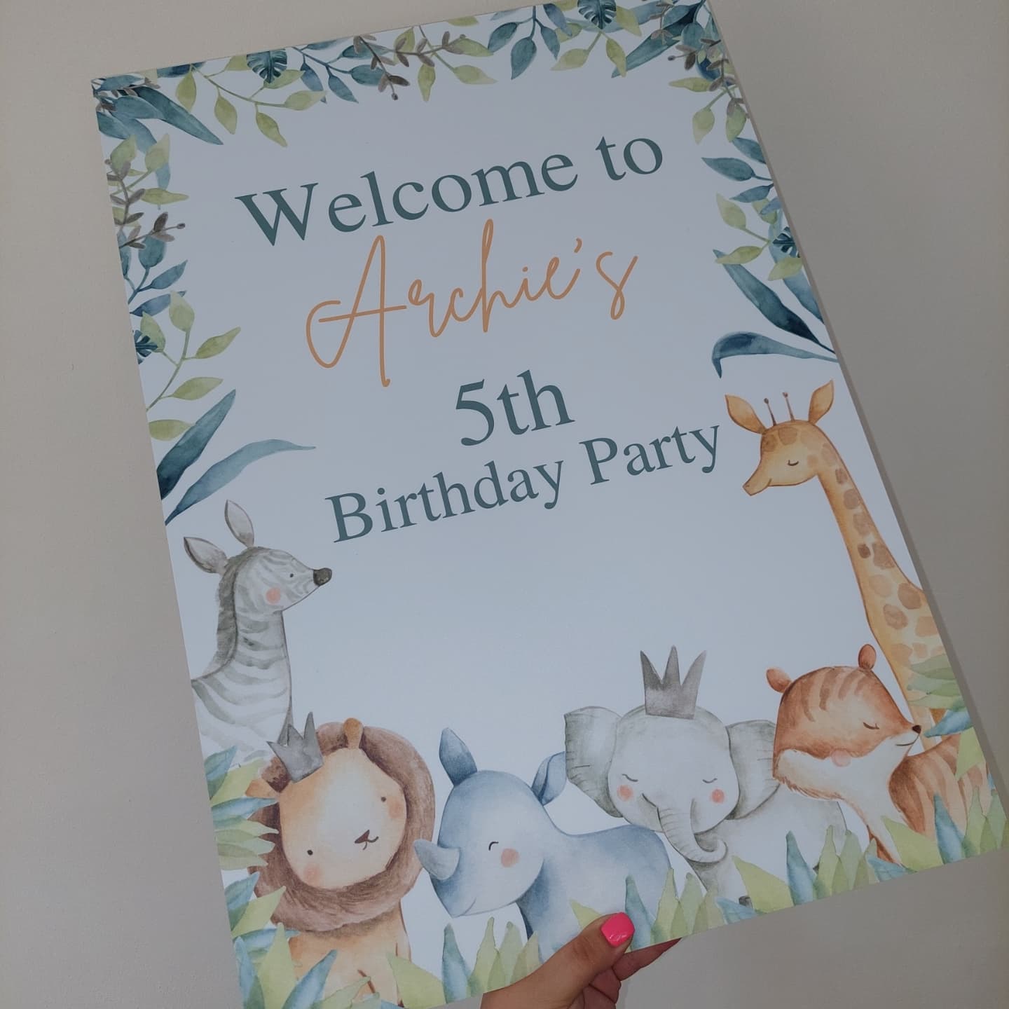 Safari Animal Welcome Board Sign | Personalised Birthday Board | Birthday Party Sign | Safari Animal Party Theme | A4, A3, A2