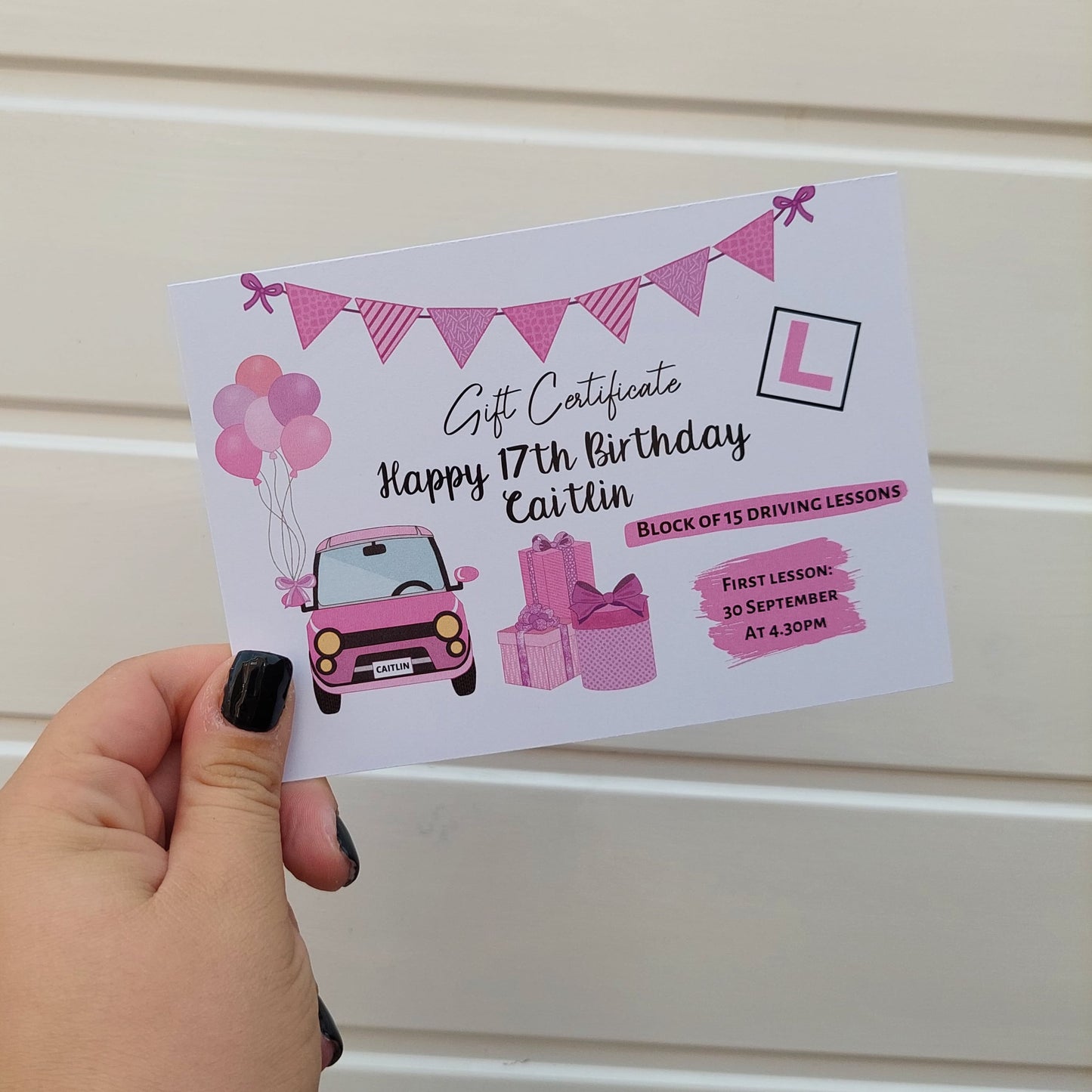 A6 Print | Pink Driving Lesson Gift Certificate | Gift Idea