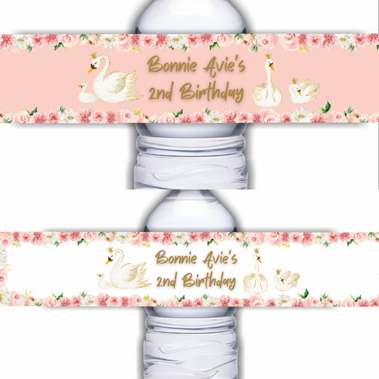Juice Bottle Labels | Swan Labels | Water Bottle Stickers | Swan Baby Shower, Birthday Party Stickers