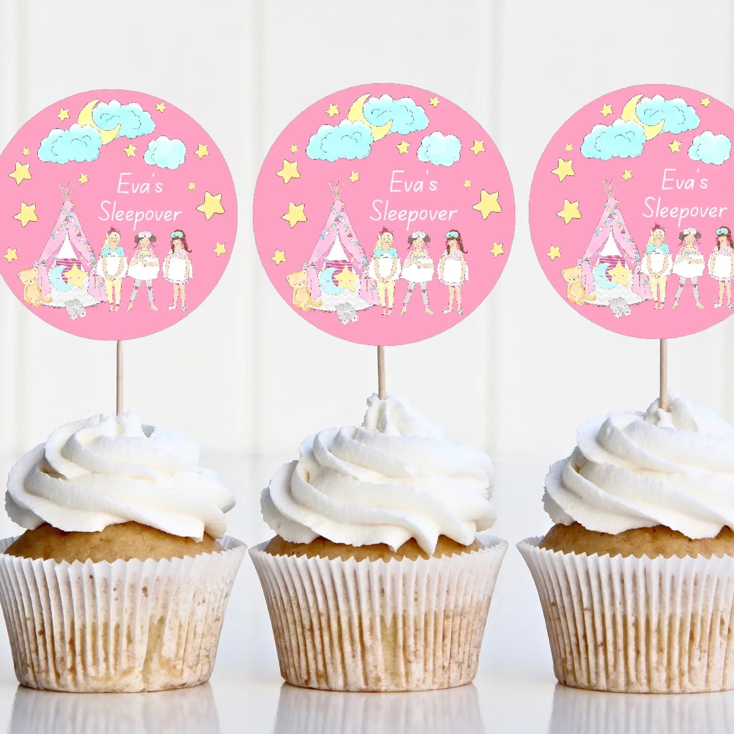 Pink Sleepover, Teepee Cupcake Toppers | Cupcake Toppers | Party Decorations