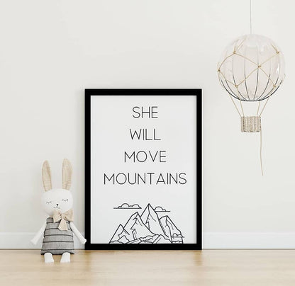 Nursery Print | She Will Move Mountains | Quote Print | Girly Print - Dinky Designs