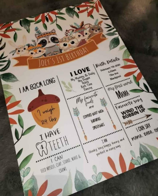 Animal Tribe Welcome Board Sign | Personalised First Birthday | Birthday Party Sign | First Birthday Party Décor | Woodland Animal Party Theme | A4, A3, A2