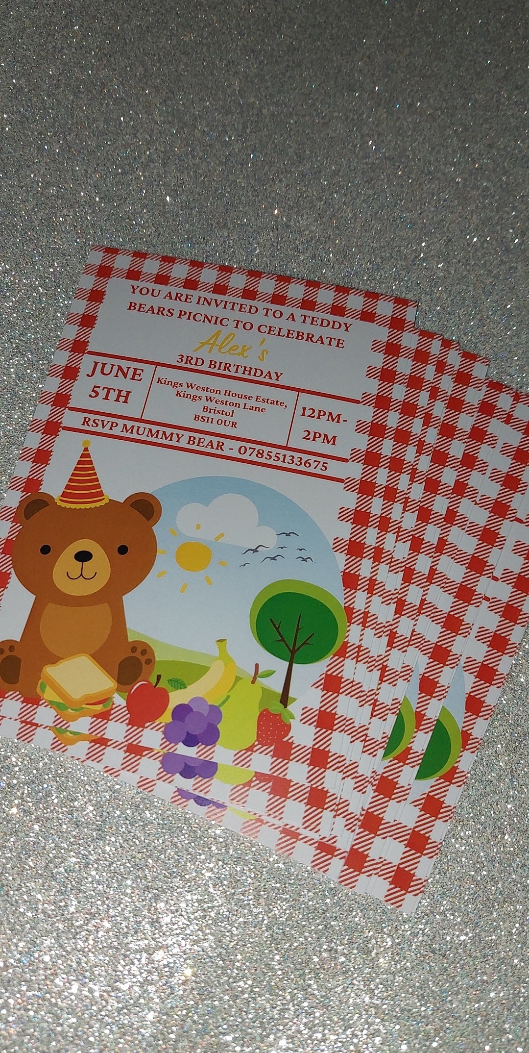 Red Teddy Bear Picnic Invitations | A6 Invites | Teddy Bear Theme Invitations | Party Invitations