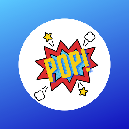 Superhero POP Popcorn Stickers | Various Sizes | Superhero Party Supplies