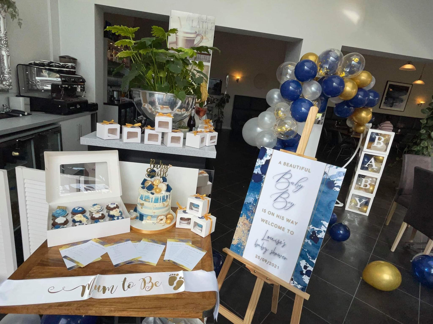 Personalised Navy Blue & Gold Welcome Board Sign | Baby Shower Board | Christening Board | Baby Shower Sign | Party Sign | A4, A3, A2