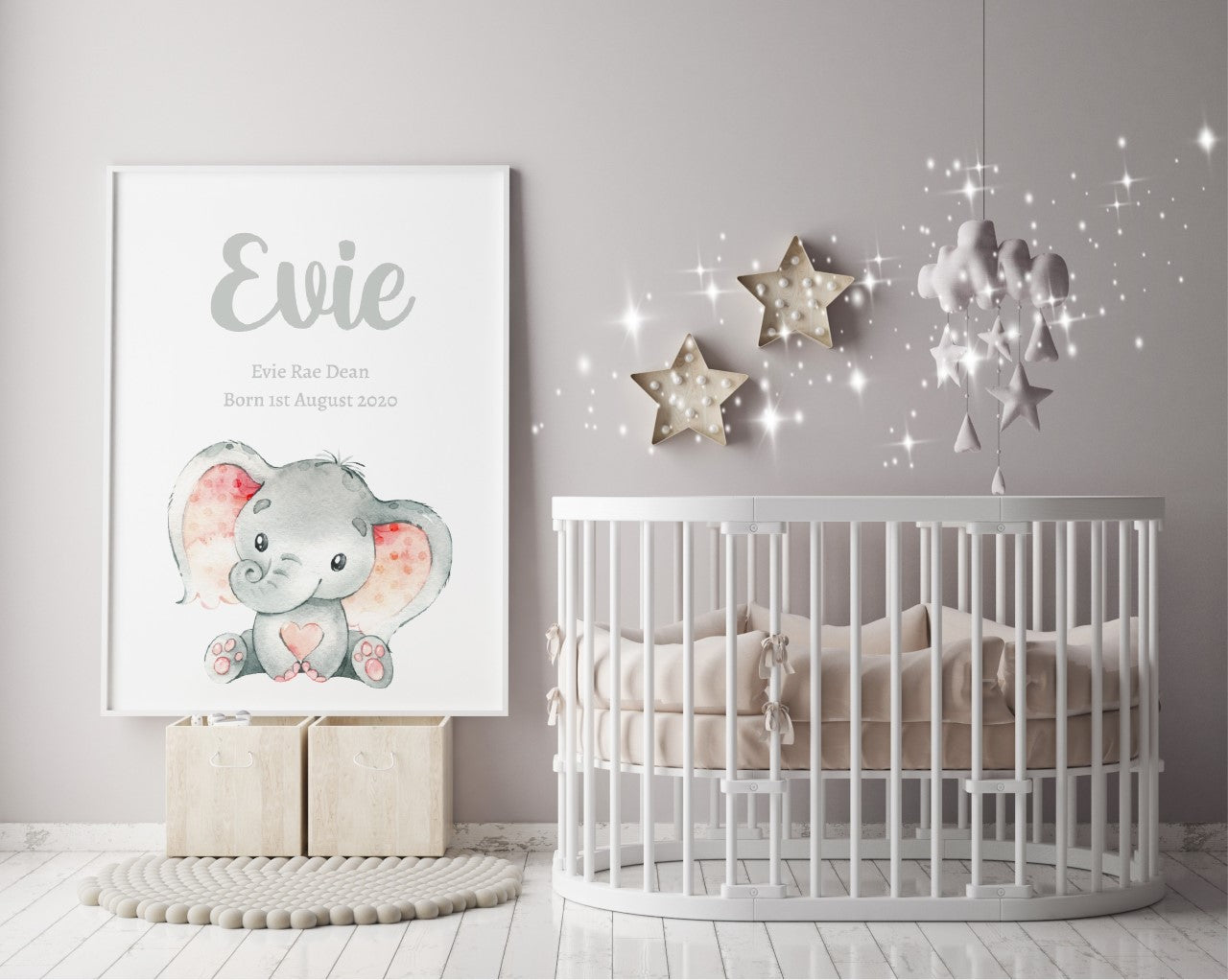 Nursery Print | Personalised Name Elephant Print | Children's Print - Dinky Designs